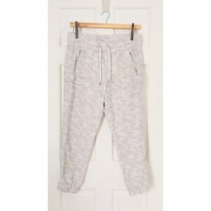 Athleta Cabo Tide Linen Jogger Pants Grey Camo Print Size 12 Drawstring Casual